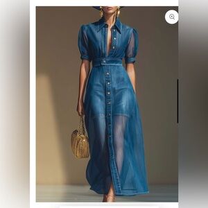 Chic Blue Maxi Dress with Sheer Details